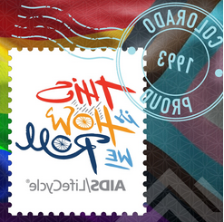 A stamp with the logo of AIDS/Lifecycle